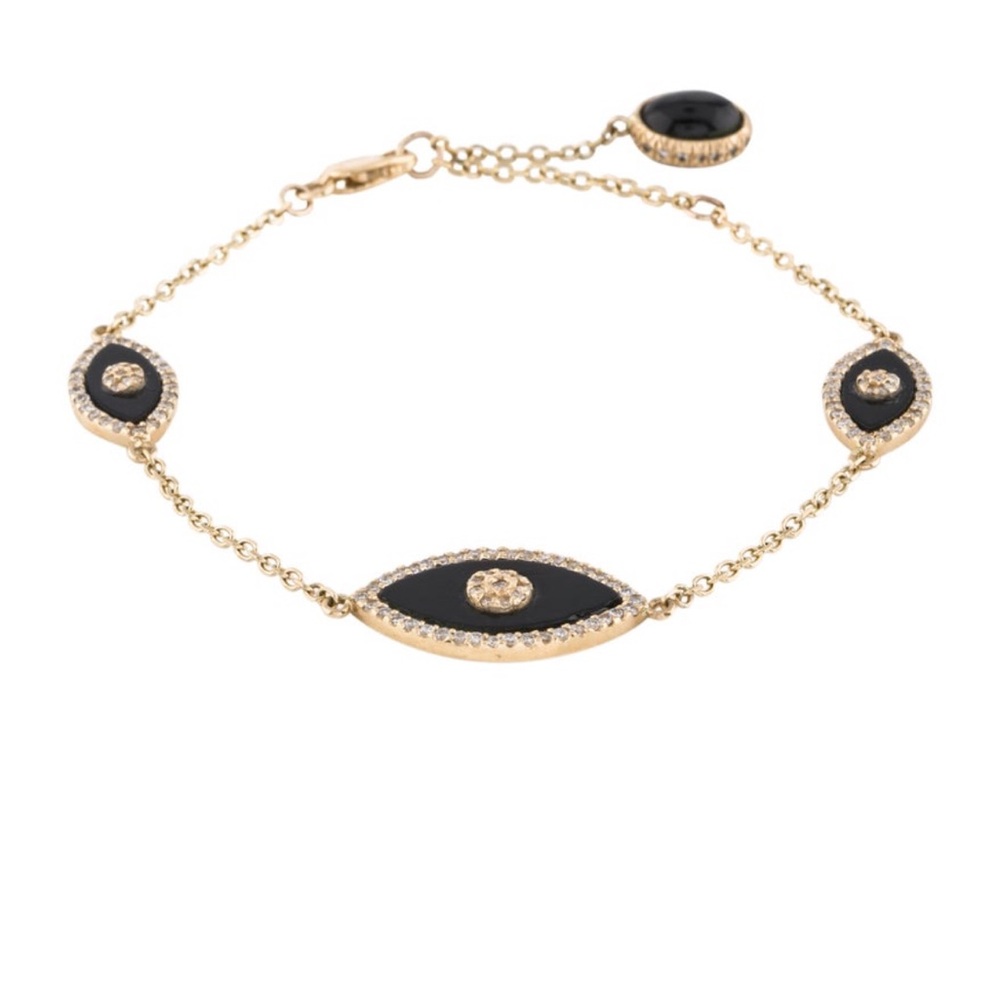 Stunning 14k Yellow Gold and Diamond Evil Eye Bracelet